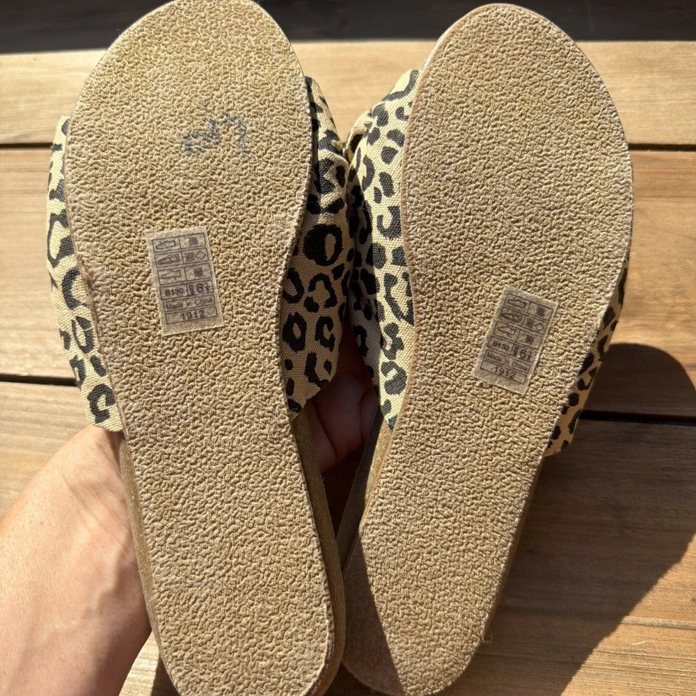 Blowfish Women's Animal Print Bow Slide Sandals Cotton Blend Slip-On Size 6.5